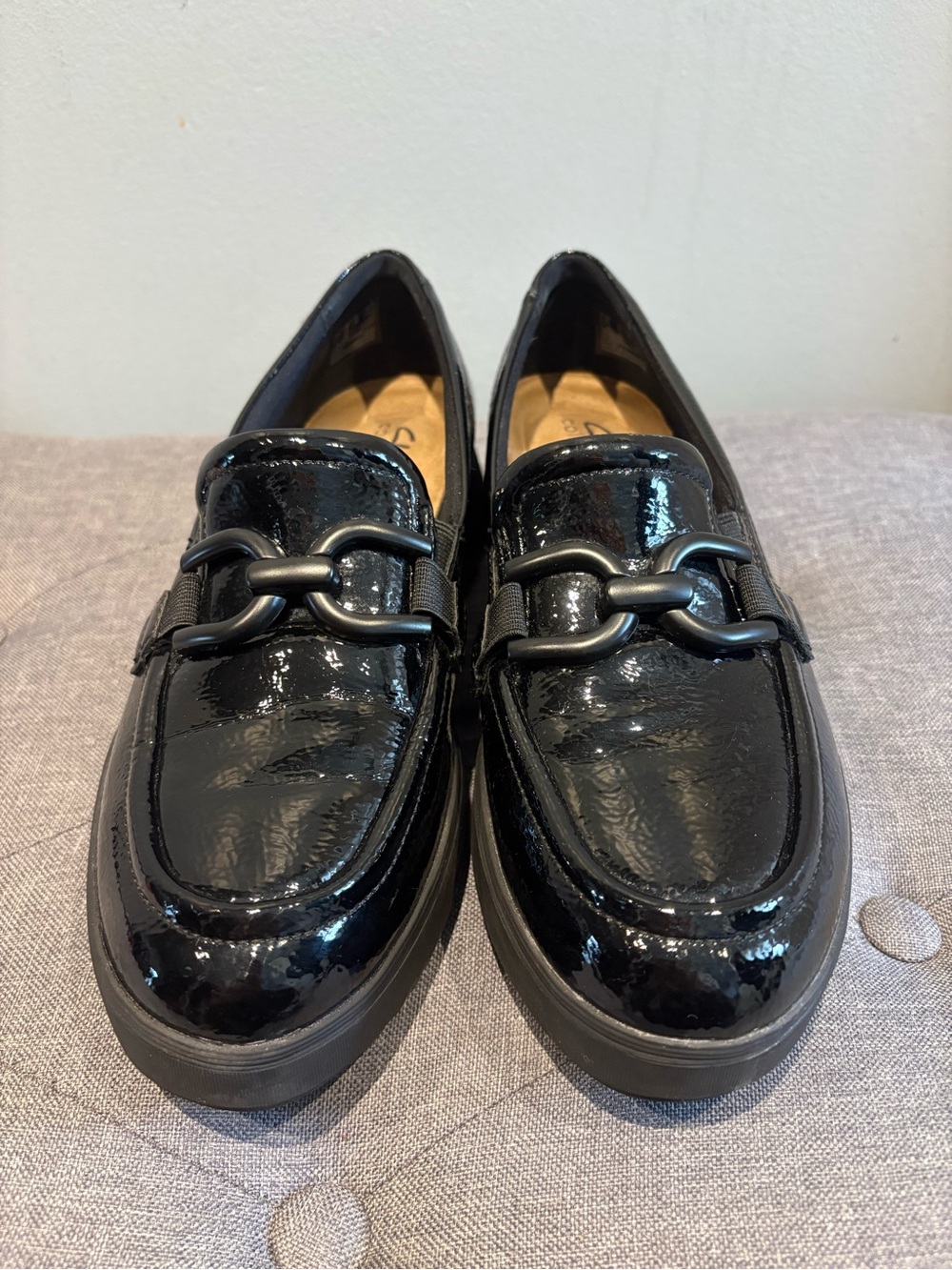 Clark’s Black Patent Leather Loafers with Metal Bit